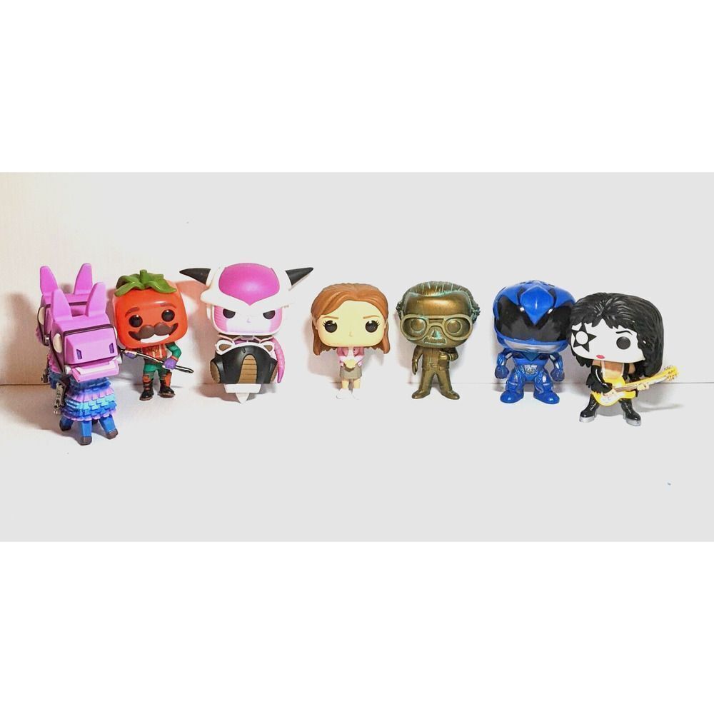 Funko Pop 8 pc Lot KISS POWERS RANGERS, THE OFFICE, DRAGON BALL Z, STAN LEE, FOR